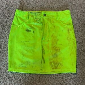 Neon Green/Yellow PVC Mini Skirt